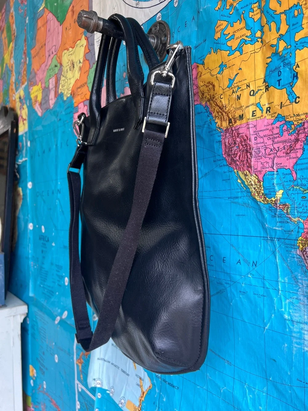 Matt & Nat Black Messenger Tote with Detachable Strap